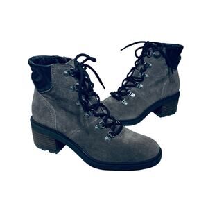 Lucky Brand Boots Dareek Taupe Suede Leather Lace Up Chunky Heel Combat 7.5M